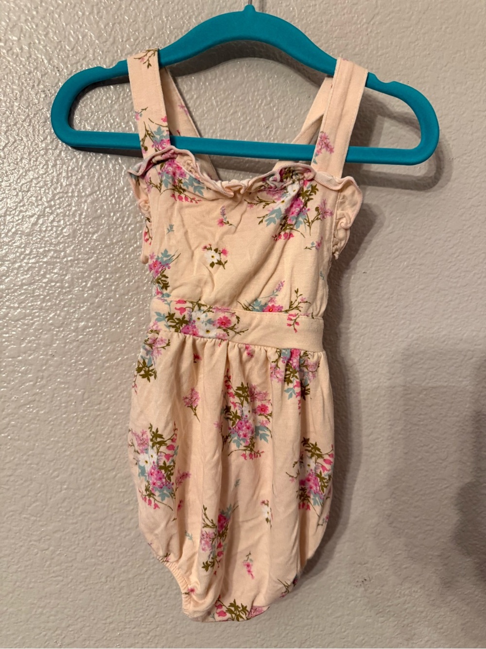 Angel Dear Cream Floral Romper with Ruffle Straps